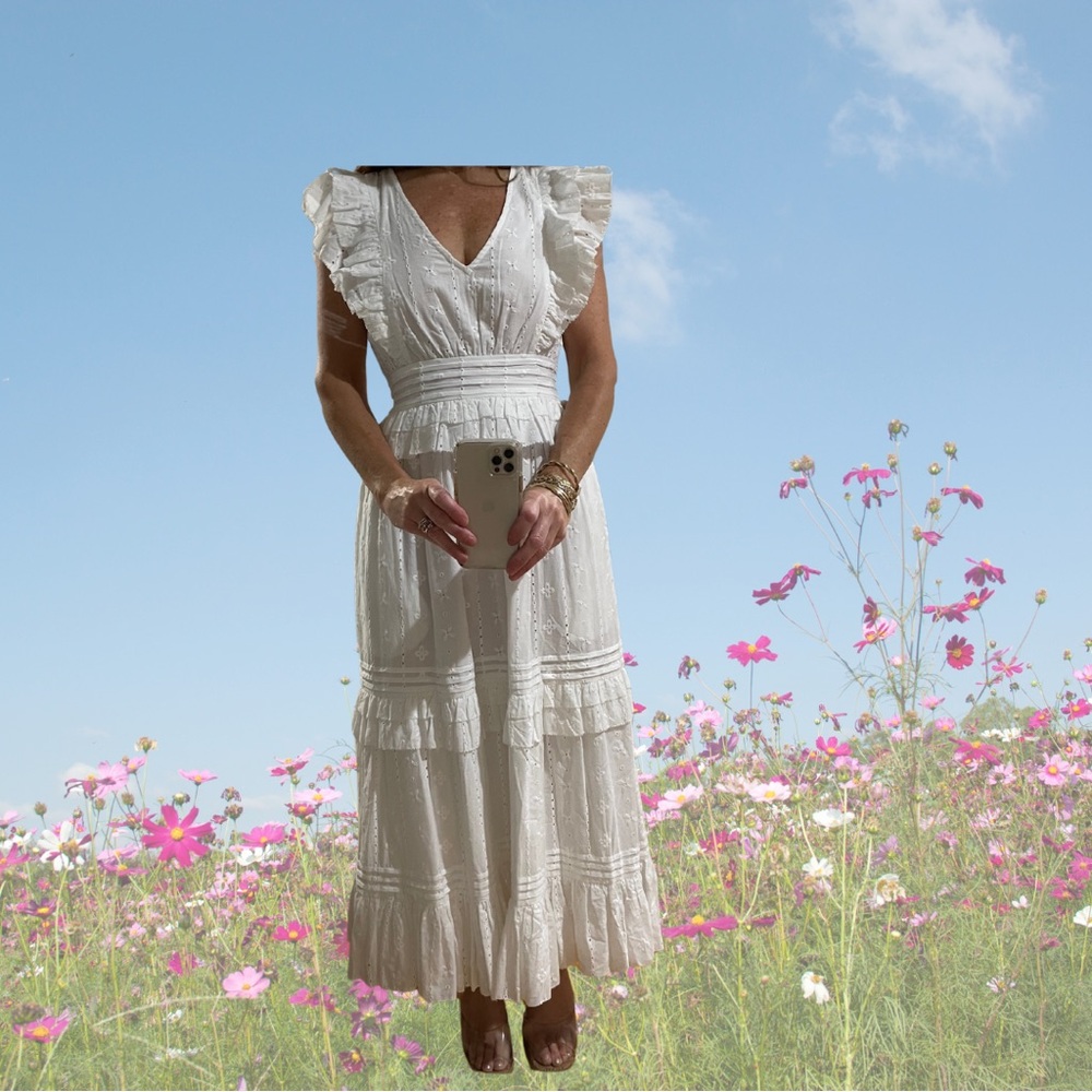 Cleobella White Ruffled V-Neck Maxi Dress - Picture 2 of 5